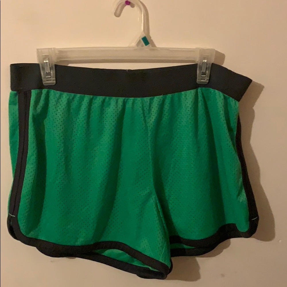 Green active wear shorts